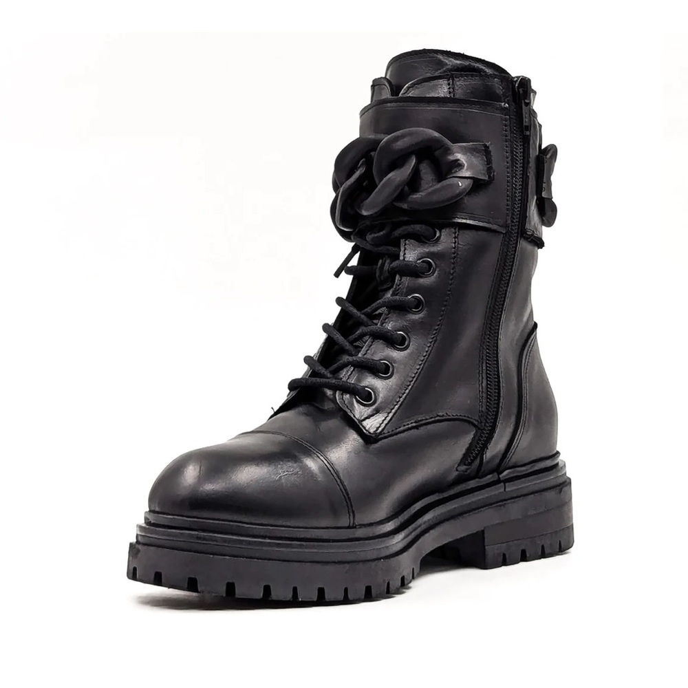 Beautiisoles Robyn Women Zoey Black Leather Lace up Combat Boots Eu37 US7 $449 - Picture 4 of 16